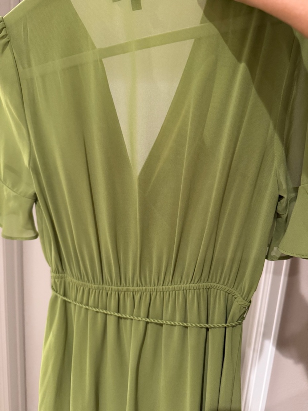 V-Neck Olive Green Maxi Wrap Dress with Tassel Rope Belt - Picture 3 of 3
